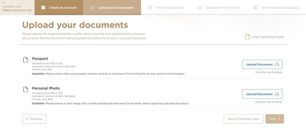 Upload your documents: passport and personal photo