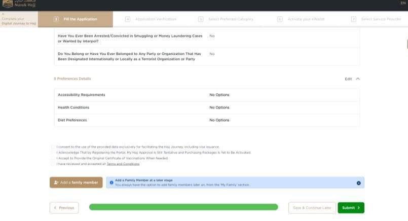 Application summary with consent checkboxes