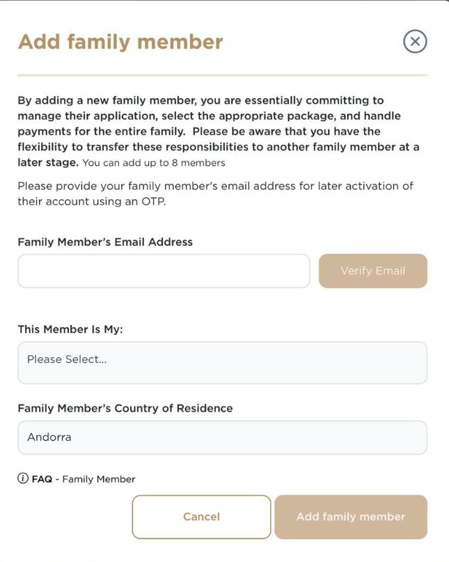 Add family member dialog