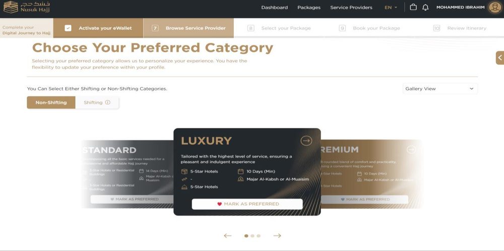 Choose your preferred category — Luxury, Premium, Standard