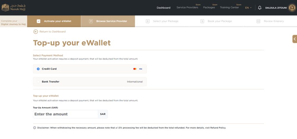Top-up your eWallet — credit card or bank transfer