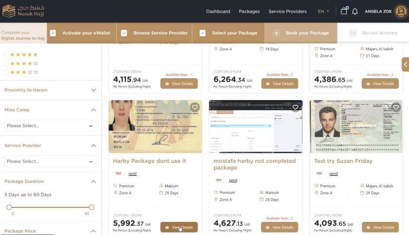Choose your preferred package — filter and list