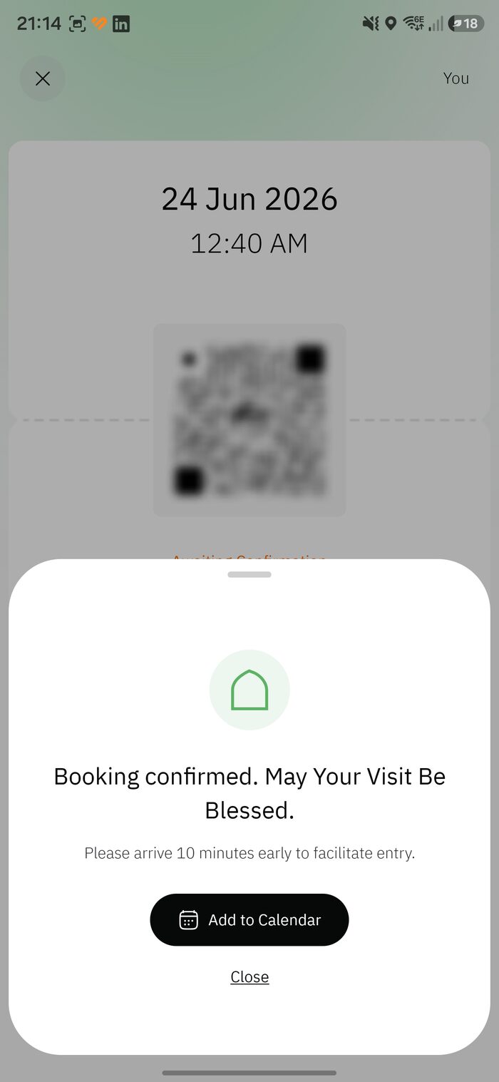 Rawdah booking confirmed
