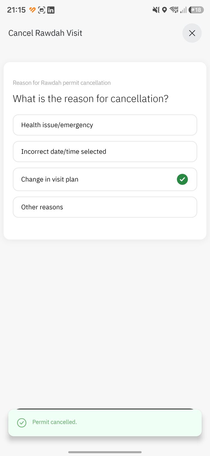 Select a reason for cancellation