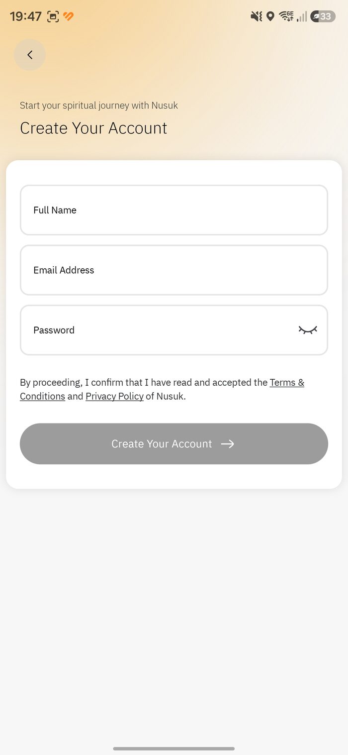 Create Your Account form