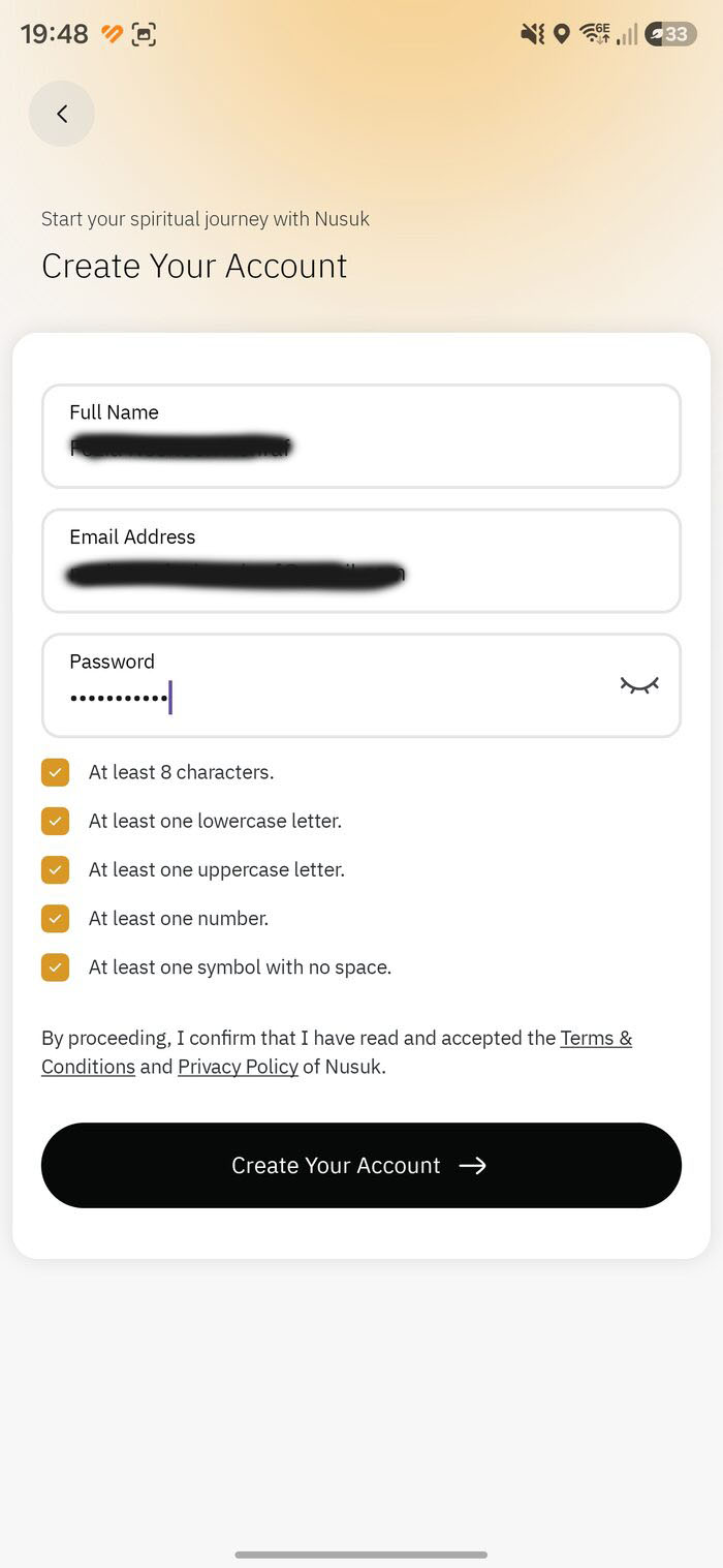 Password requirements met with green ticks