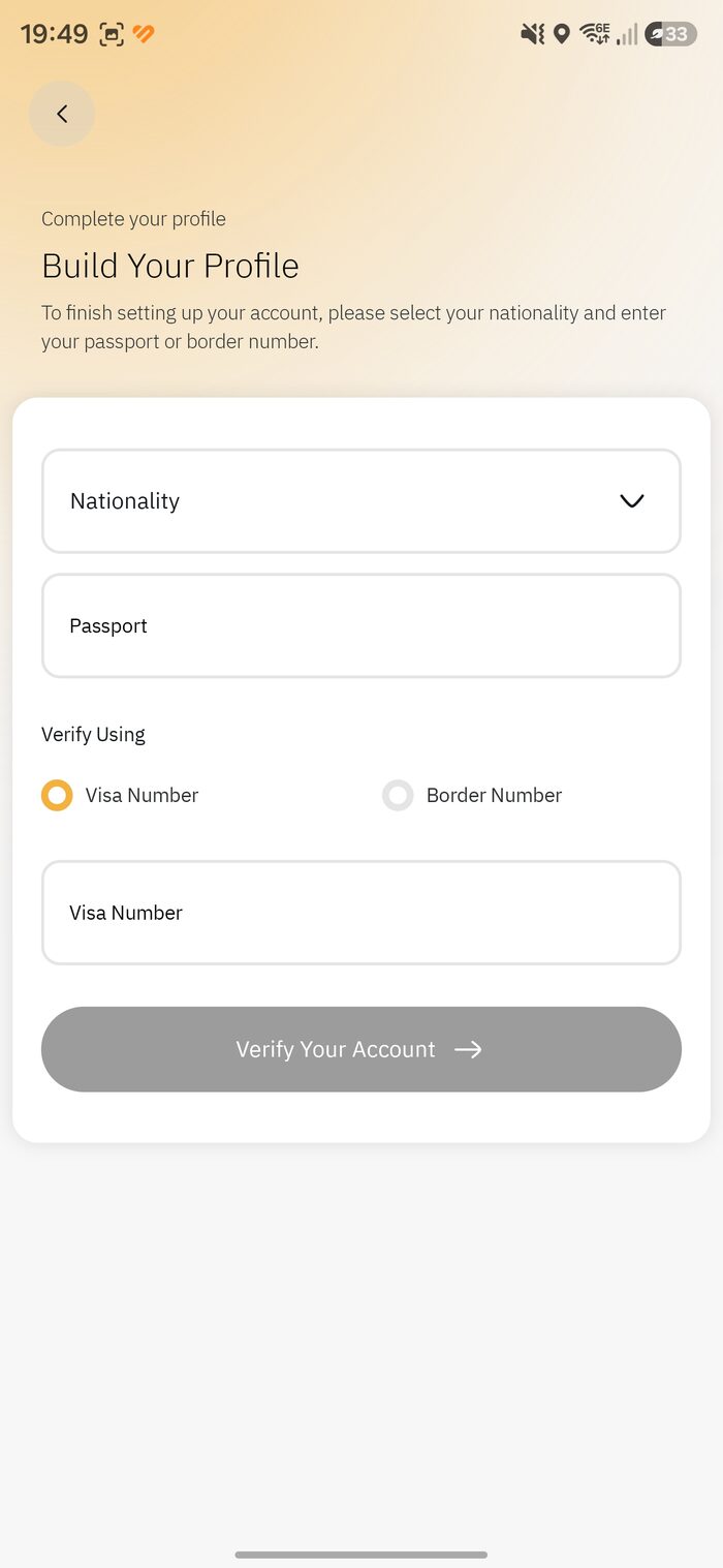 Build Your Profile screen