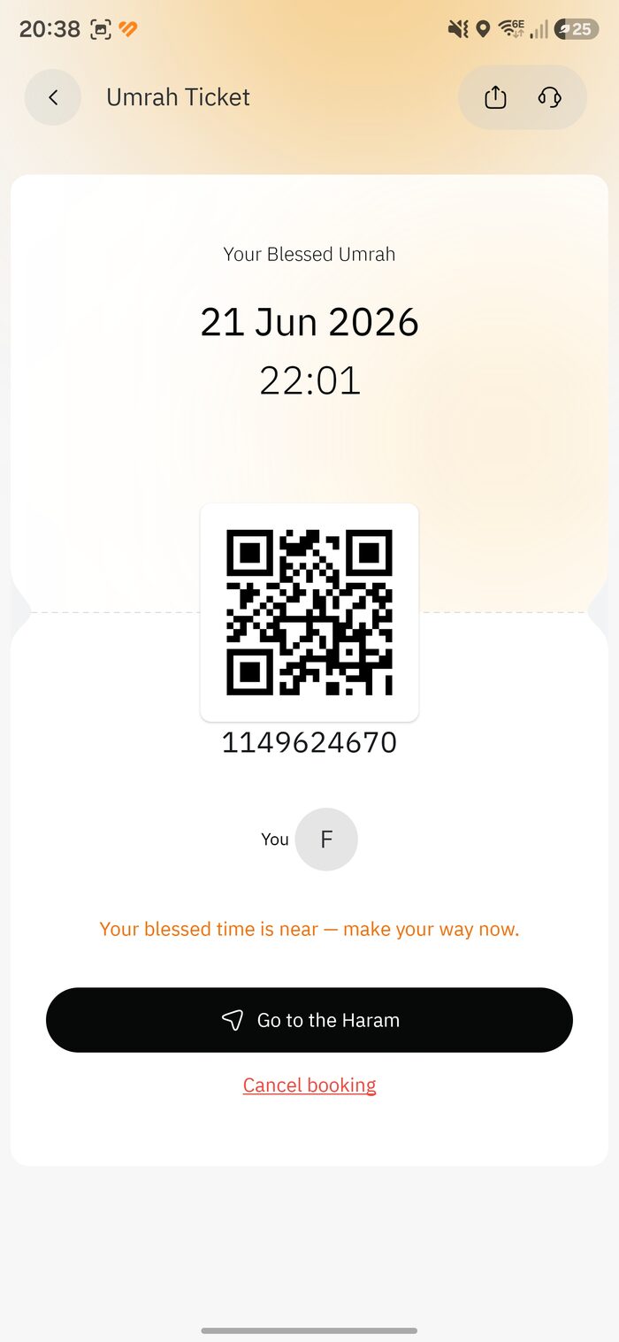 Umrah ticket with QR code and permit number