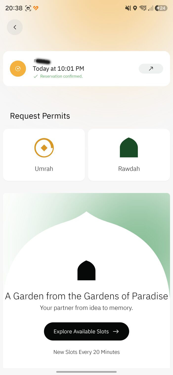 Request Permits area with Umrah and Rawdah